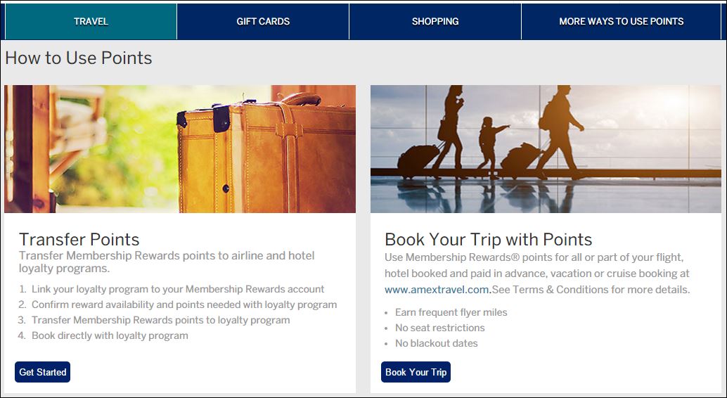 start travel hacking. American Express Membership Rewards points options