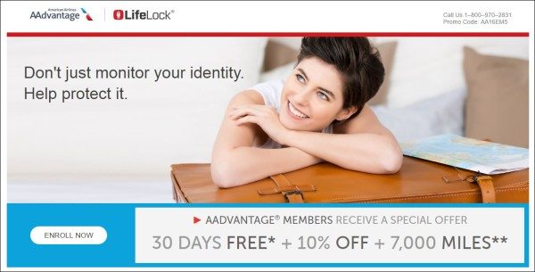 American Airlines Lifelock promotion banner