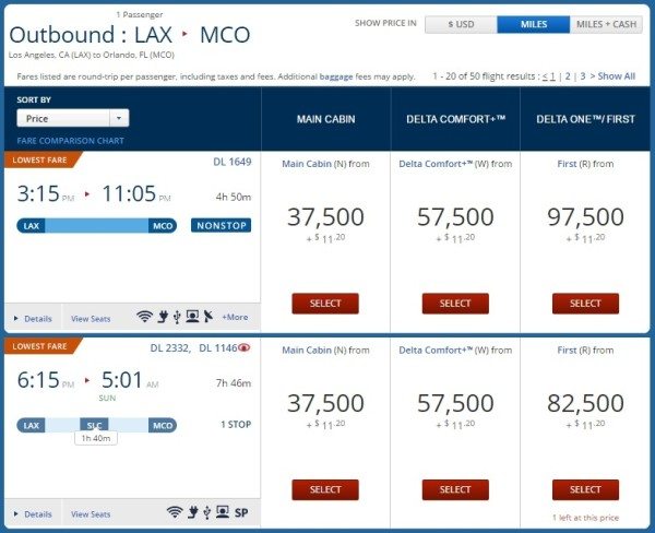 Delta Airlines LAX to MCO miles