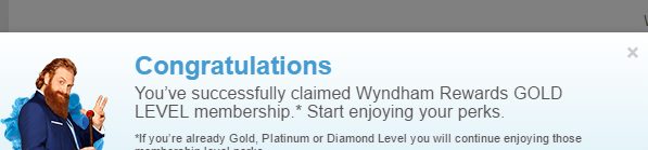 free Wyndham Rewards Gold status from Worldmark confirmation