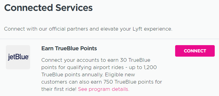 JetBlue Lyft partnership connect accounts