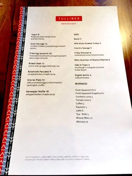 The Hewing Hotel Tullibee menu
