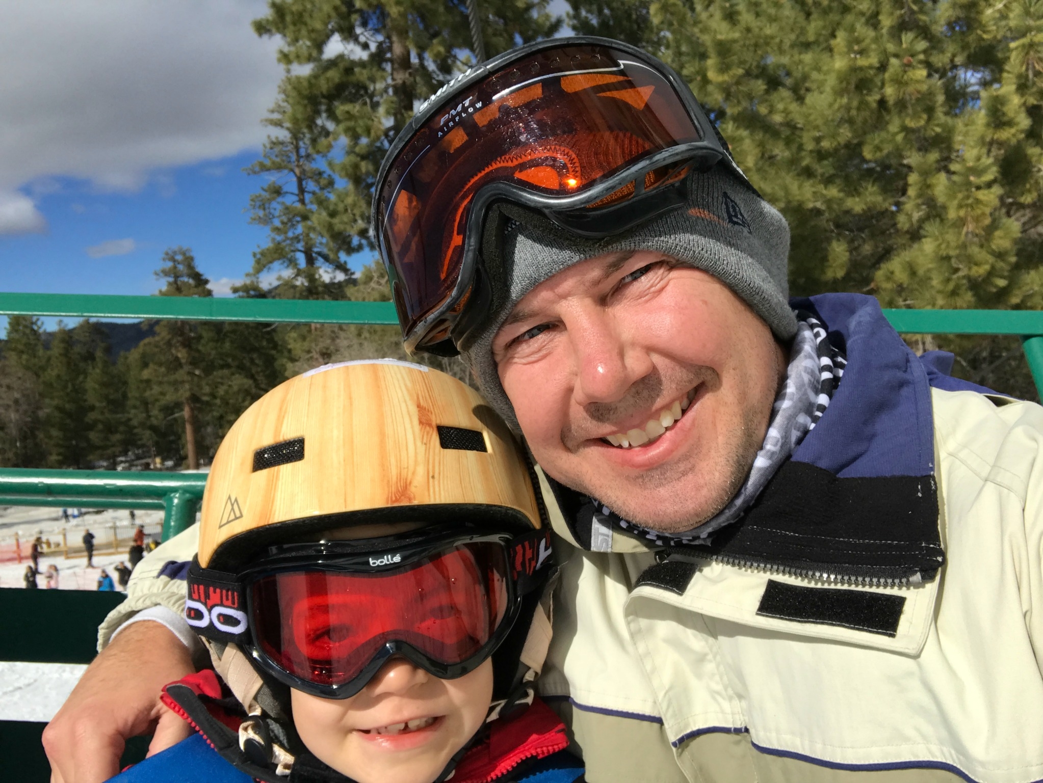 Learn How to Snowboard at Snow Summit ski lift with Daddy