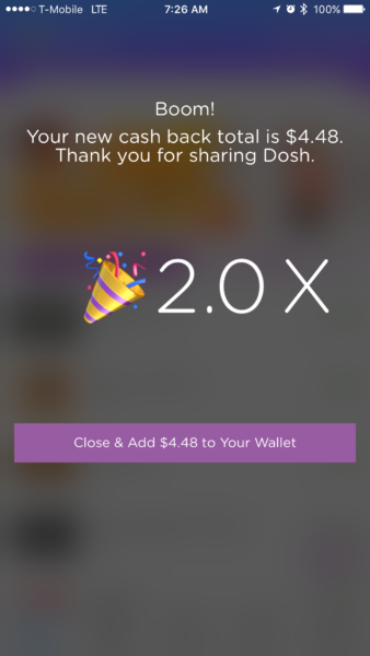 Dosh Cash Back Multiplier 2x savings