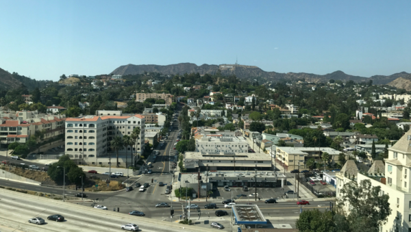 Kimpton Everly Hotel view of Hollywood Hills