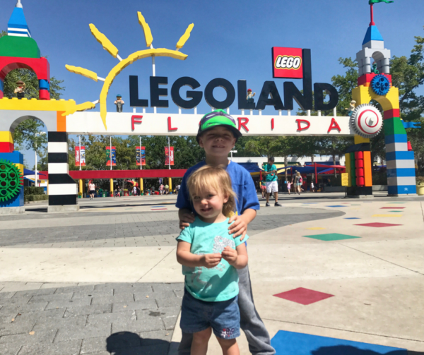 Best Things To Do in Orlando that aren't Disney. Legoland Florida entrance with Timmy and Scarlett 2017-03