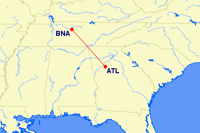 BNA to ATL flight map