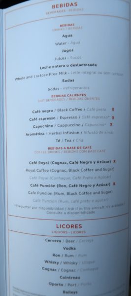 LAX to Bogota avianca beverage menu