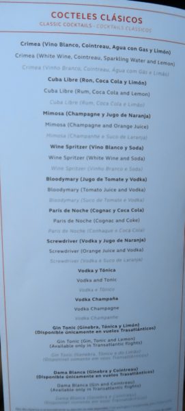 LAX to Bogota avianca menu