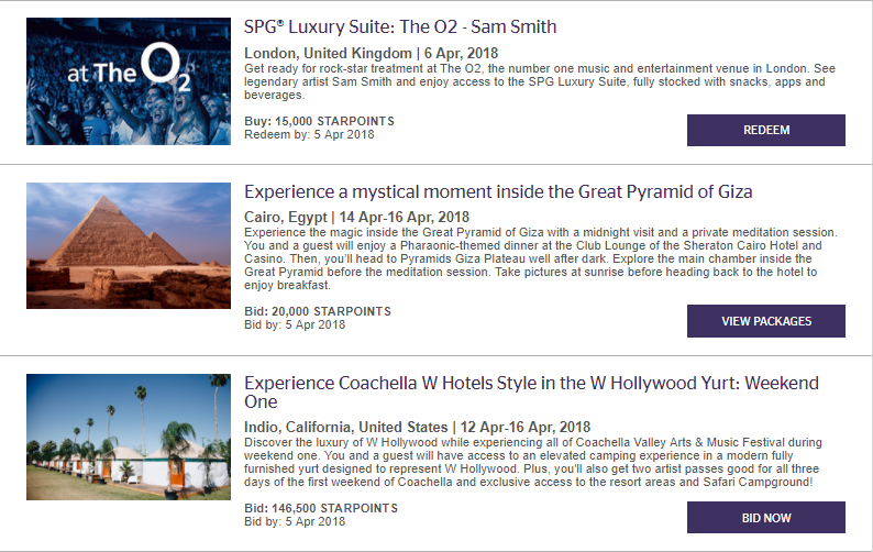 SPG Moments sample of experiences