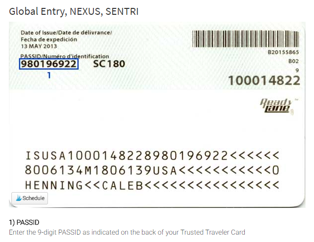Global Entry renewal PASSID number