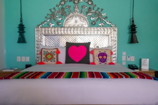 a bed with a heart on it