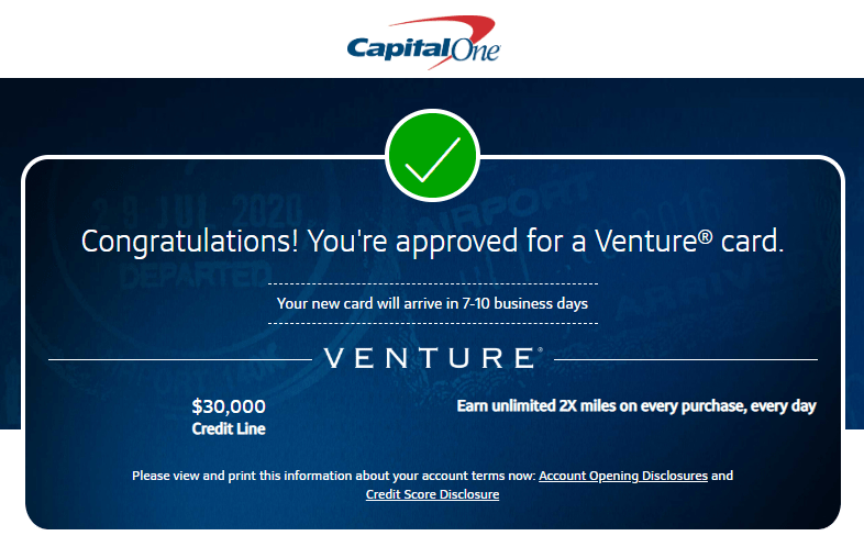 Capital One Venture Card approval November 14 2018