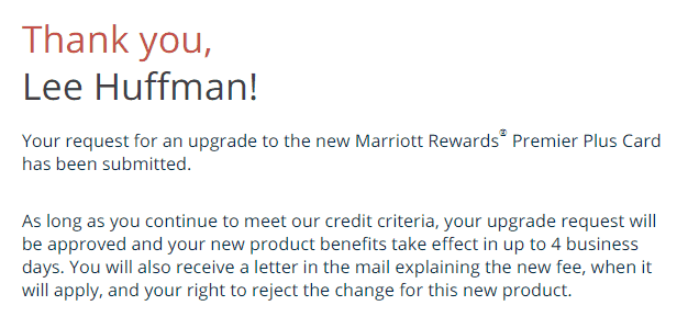 Chase Marriott upgrade offer 2019-02 confirmation