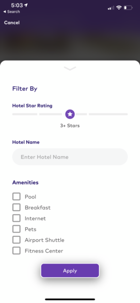 Dosh cash back hotel booking filter results
