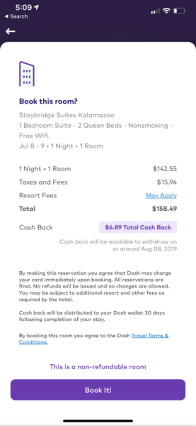 Dosh cash back hotel booking select Staybridge Suites Kalamazoo price