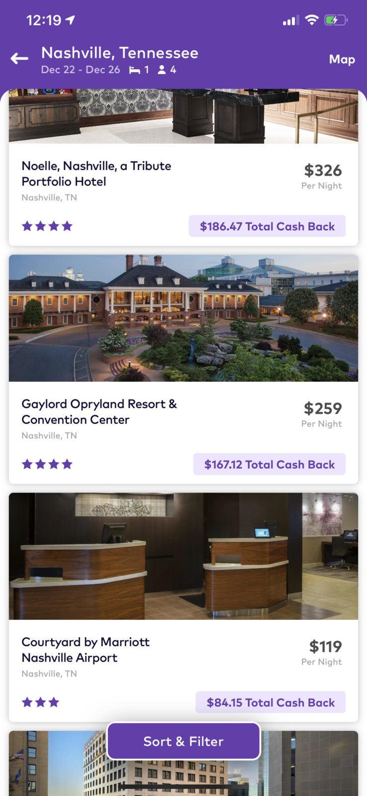 Dosh Cash Back App Hotels Nashville Christmas 2019