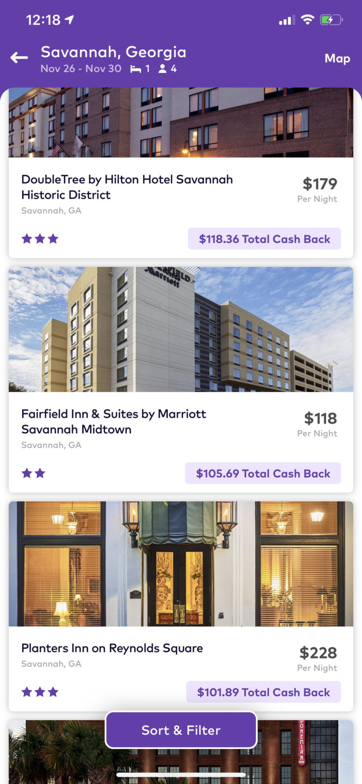 Dosh Cash Back App Hotels Savannah Thanksgiving 2019