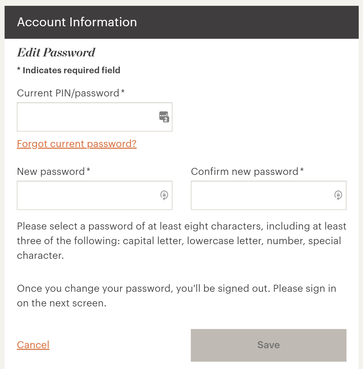 IHG password update new password