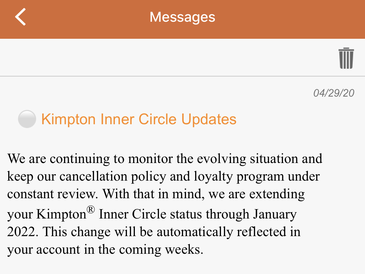 Kimpton Inner Circle status extended January 2022