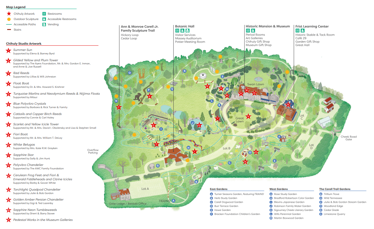 Cheekwood Estates and Garden map. Chihuly Nights 2020