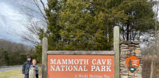 Mammoth Cave National Park - entrance sign Timothy and Scarlett