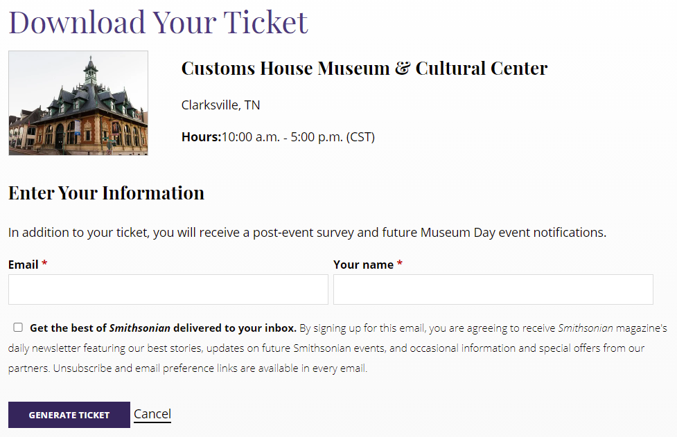 Smithsonian Magazine National Museum Day - Customs House Museum in Clarksville TN