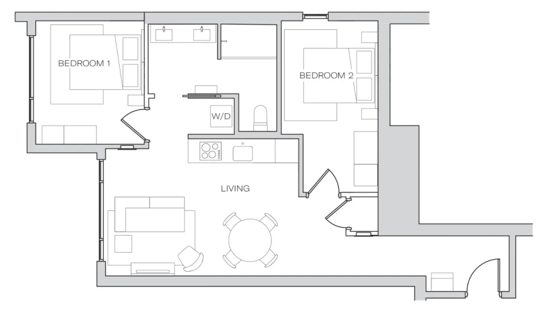 BentoLiving Nashville two-bedroom suite floor plan