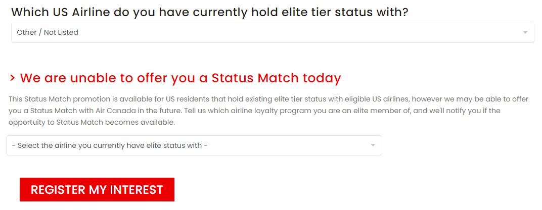 Aeroplan status match other airlines