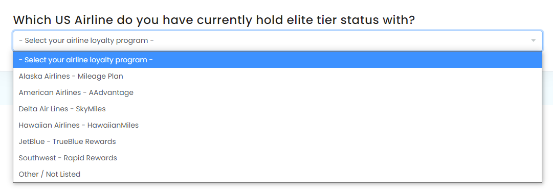 Air Canada status match select US airline