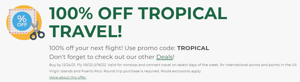 Frontier Airlines promo code TROPICAL