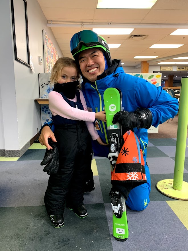 Scarlett with her instructor at Blue Mountain Resort in January 2020