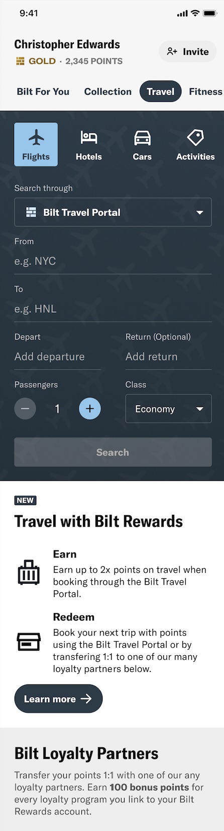Bilt Rewards Travel Portal app screenshot