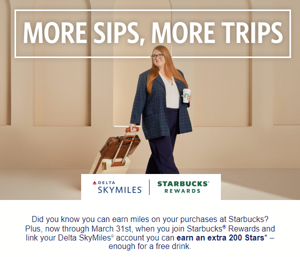 Delta Air Lines Starbucks link account email offer