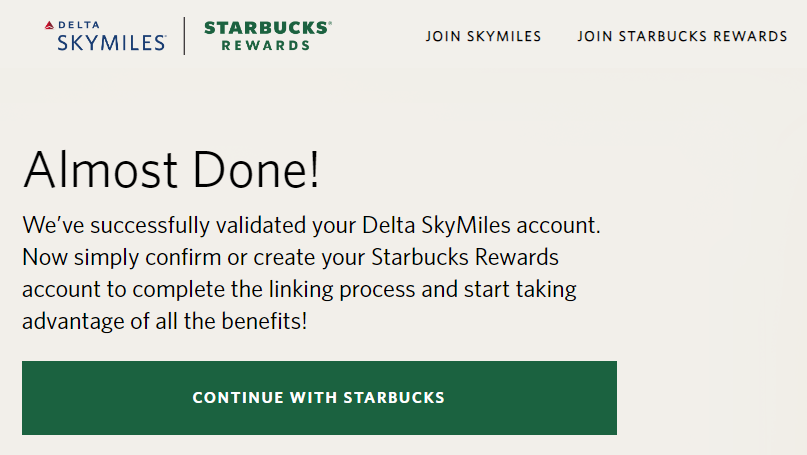 Delta Air Lines Starbucks link validated