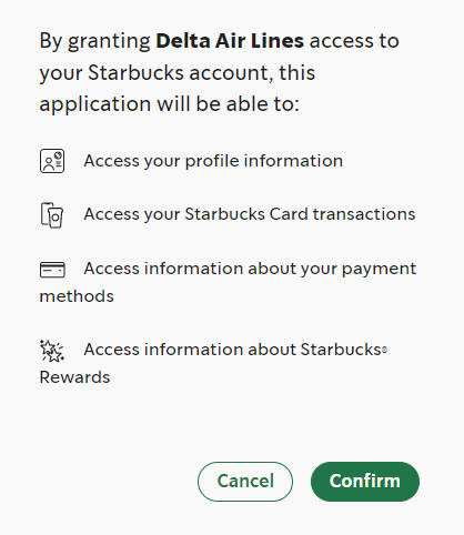 Delta Air Lines Starbucks permission to share