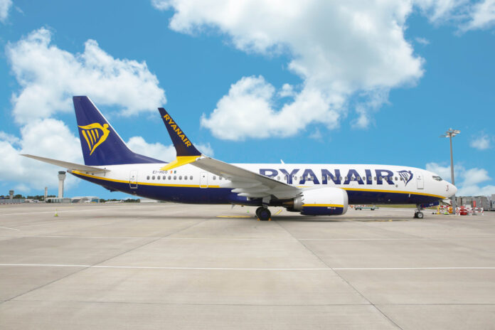 RyanAir plane with clouds