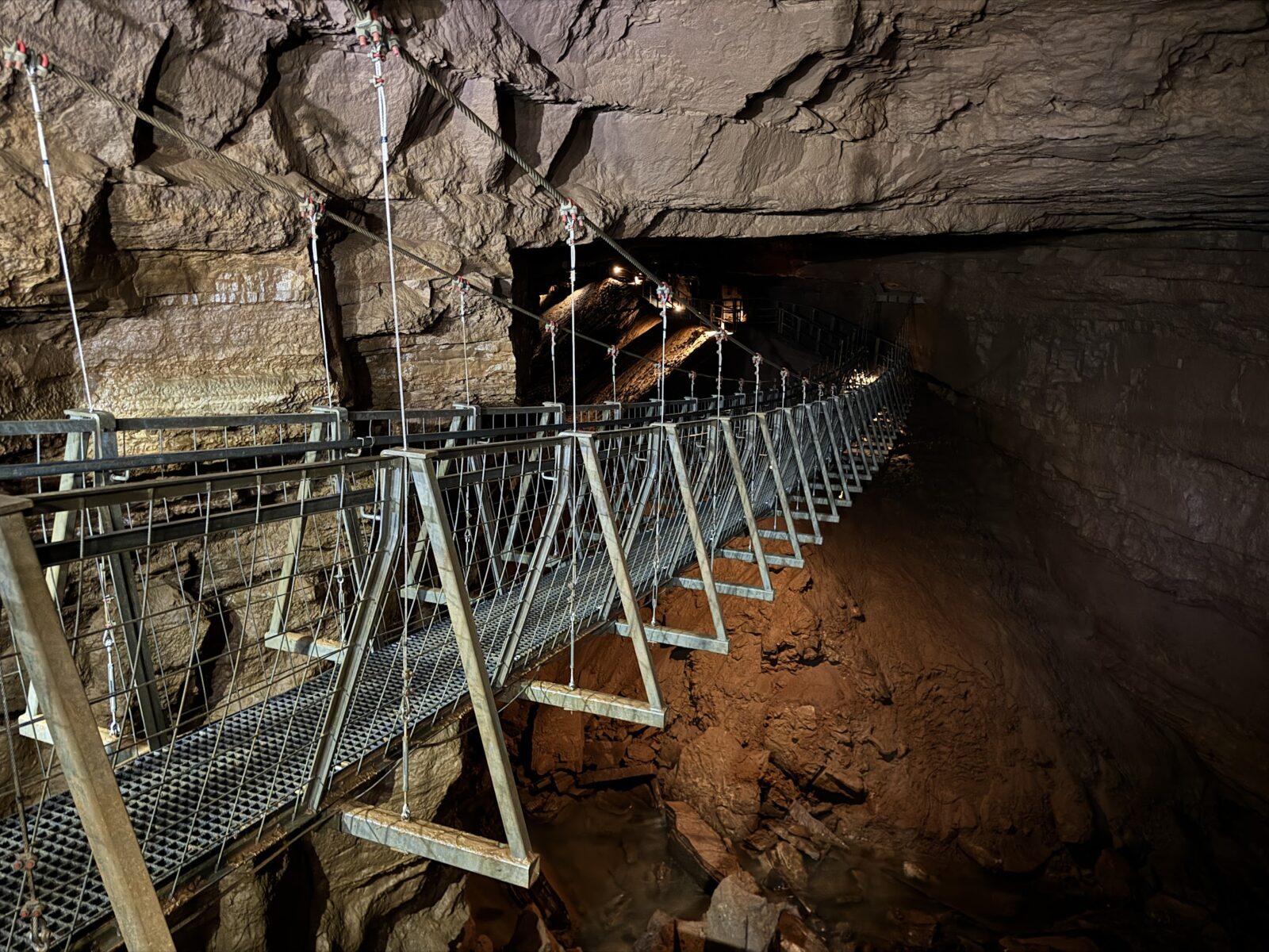 a suspension bridge in a cave