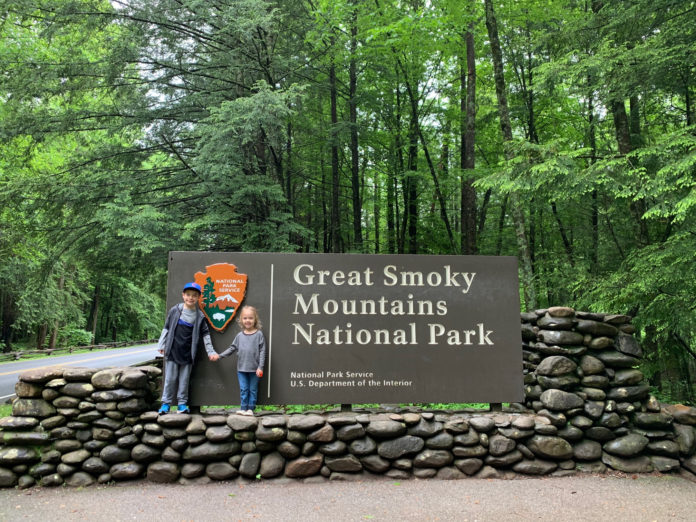 Great Smoky Mountains National Park entrance Timothy and Scarlett
