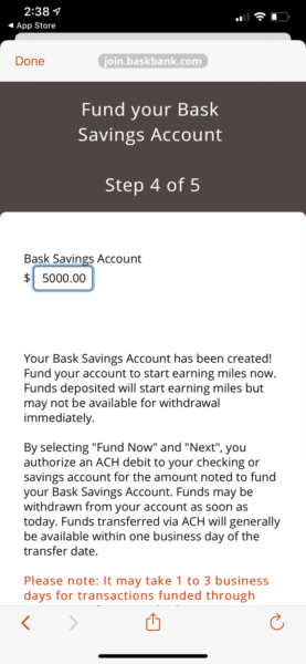 Bask Savings Account create account in app step 8