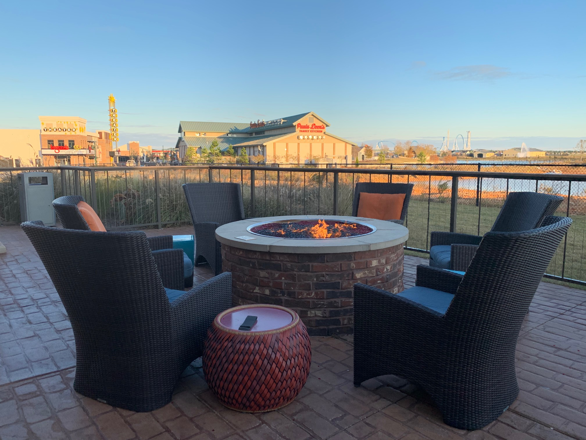 The Park at OWA Marriott TownPlace Suites at OWA patio with fire pit